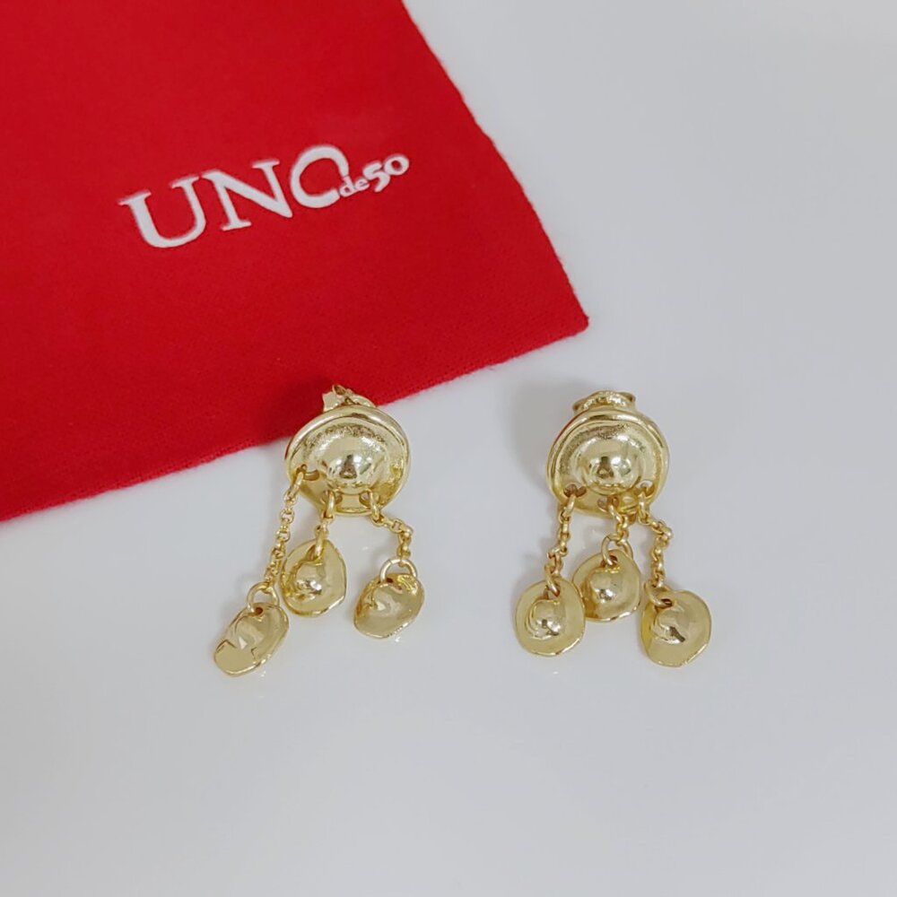 UNO de 50 Earring With 3 Dangle Earrings Long Tassels Stud Earring Gold Plated